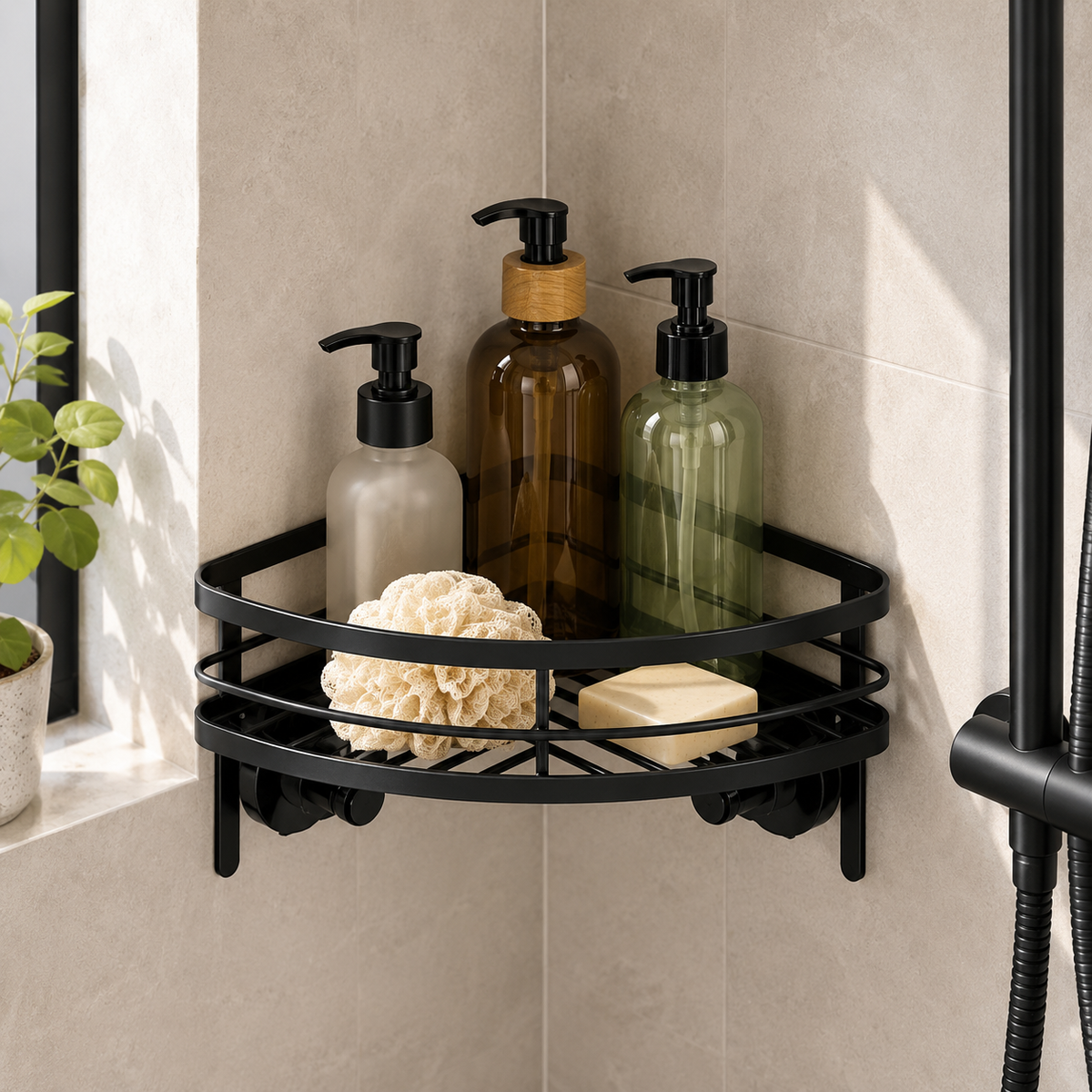 Black Suction Corner Shower Caddy
