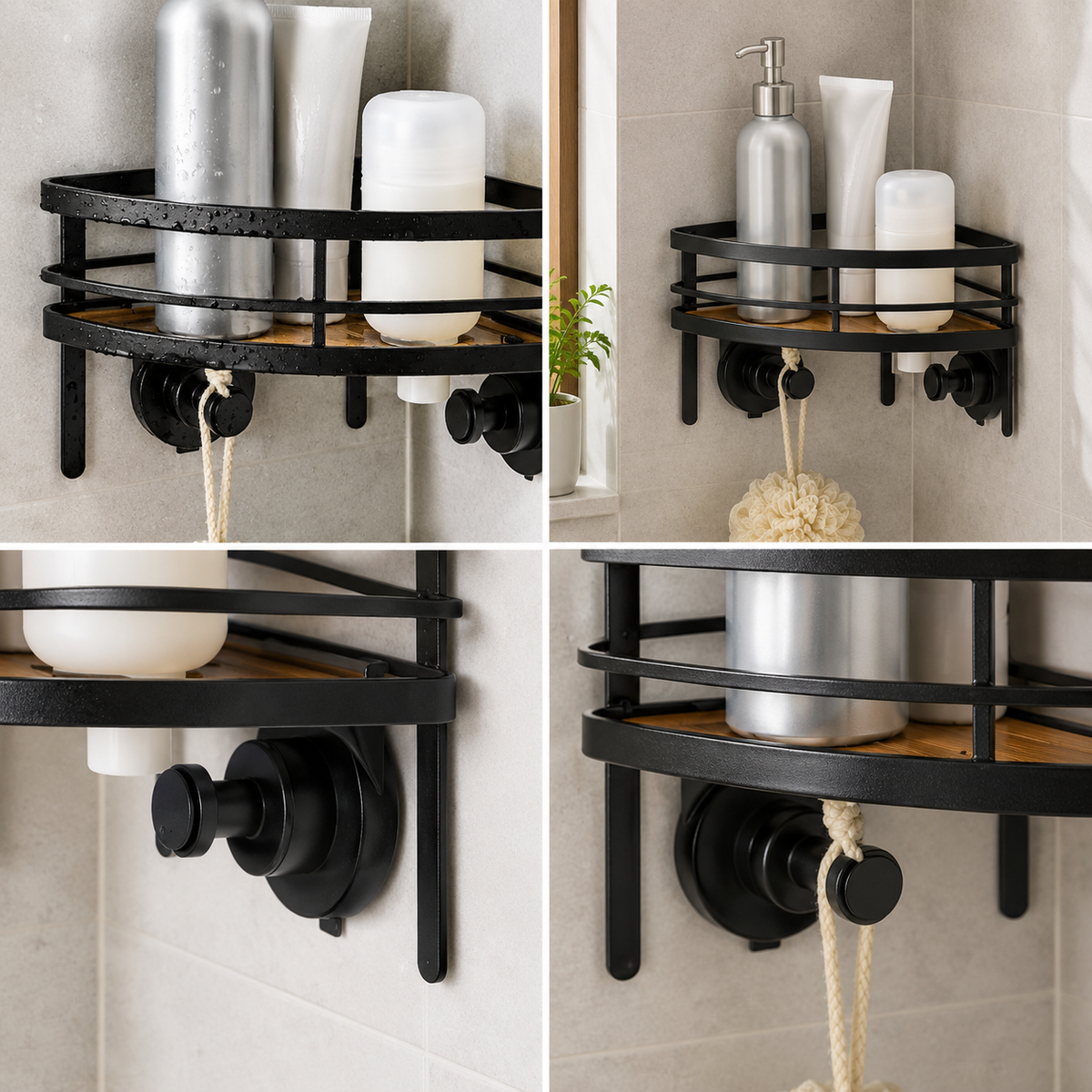 Black Suction Corner Shower Caddy